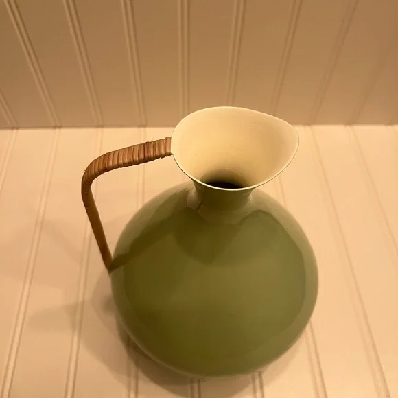 Green Ceramic Pitcher with Wicker Handle - Picture 6 of 7